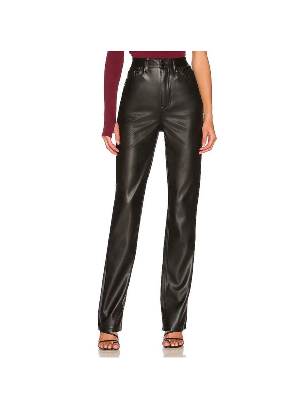 New AFRM Black Faux Leather Straight-Leg high rise Pants 26